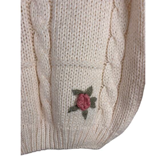 Hand Loomed Currants Vintage Chunky Knit Flower Ivory Sweater Medium Cottagecore - Picture 2 of 8